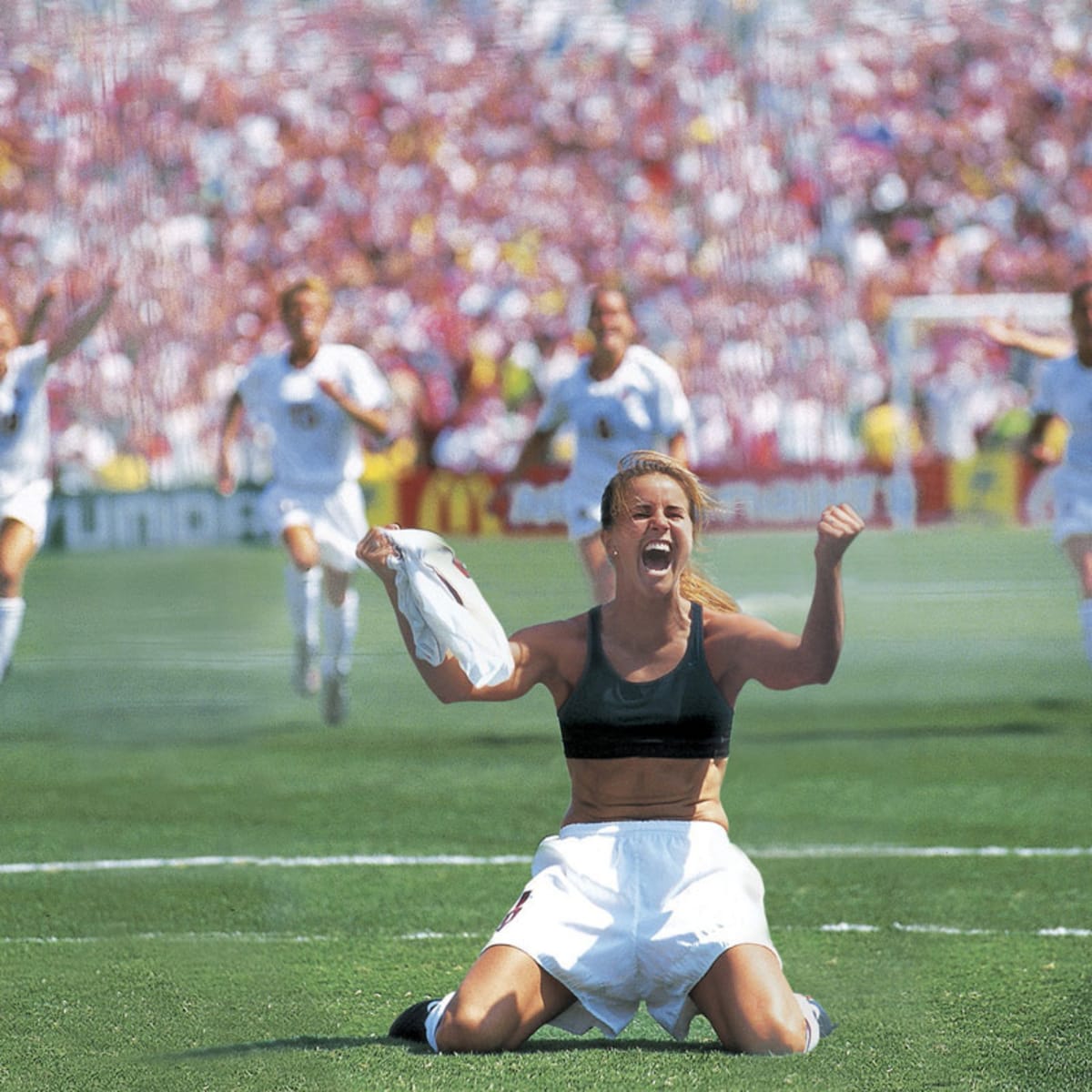 On this day in 1999: A seminal moment in American sports history, Brandi  Chastain spontaneously ripped off her jersey after scoring a goal.…