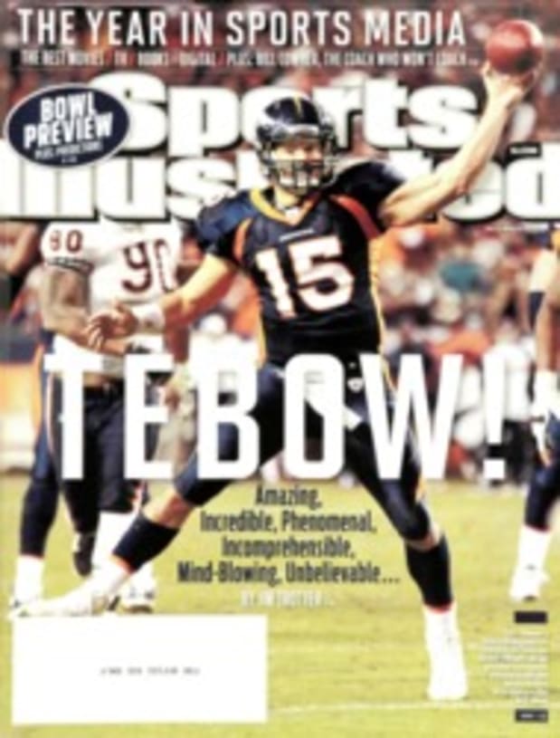 Denver Broncos quarterback Tim Tebow (15) kneels to pray with teammates and  Chicago Bears players at game's end at Sports Authority Field at Mile High  on December 11, 2011 in Denver. Tebow