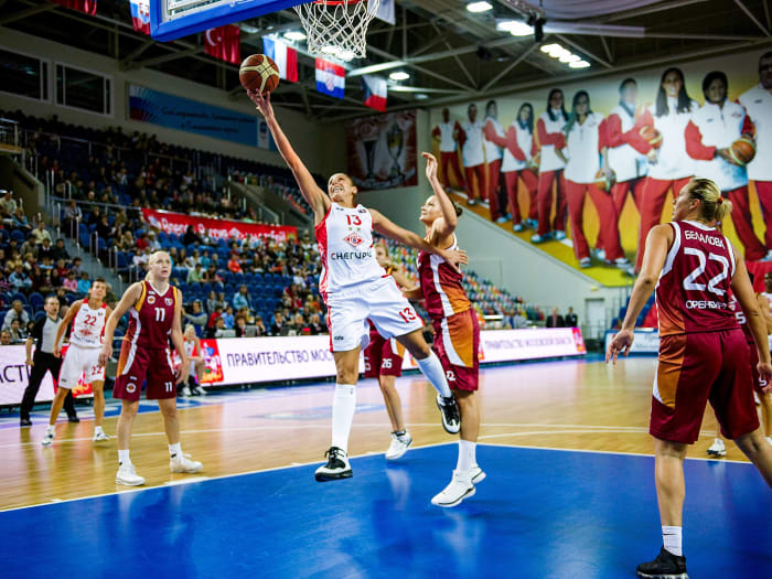 Spartak Moscow Region Vidnoe Diana Taurasi (13) in action, shot vs Nadezhda Orenburg.
Moscow, Russia 11/1/2008