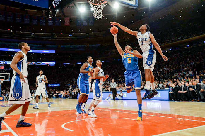 Duke's Jabari Parker blocks a shot vs. UCLA