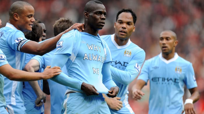 Mario Balotelli’s famous goal celebration for Man City