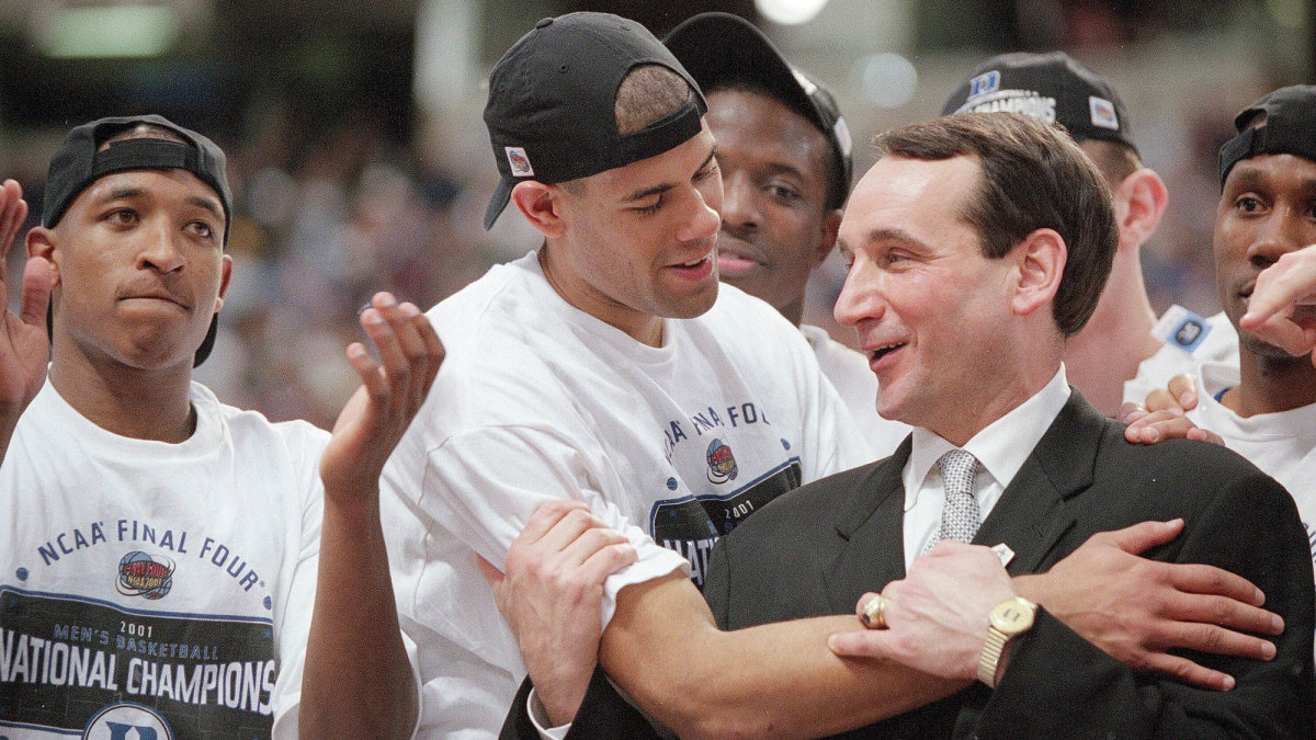 Shane Battier and Coach K after Duke wins the 2001 NCAA title