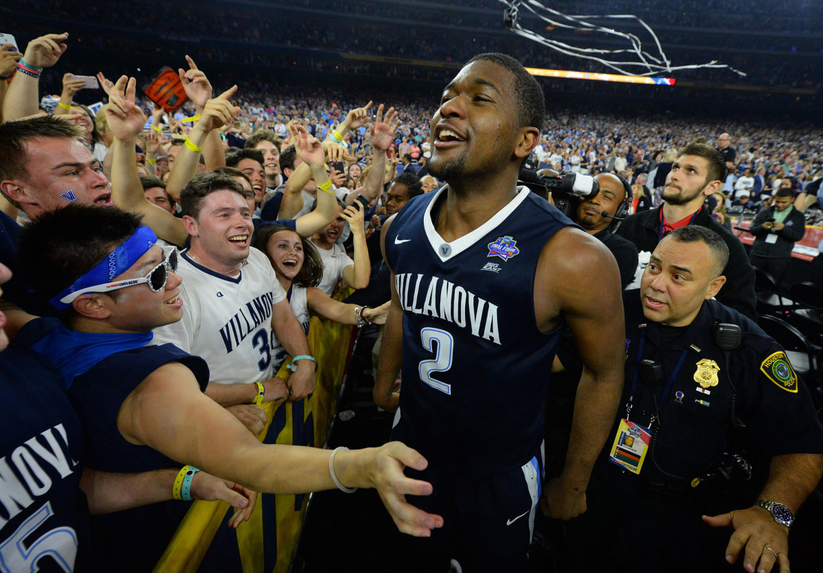 Kris Jenkins is mobbed after the 2016 NCAA title