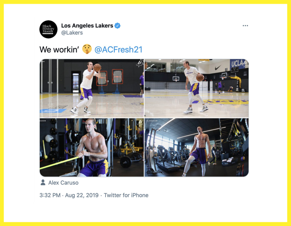 Meme me: The Lakers sent out photos of Caruso working out shirtless, which naturally led to a deluge of Hulk- and Popeye-themed Photoshopped pictures online.